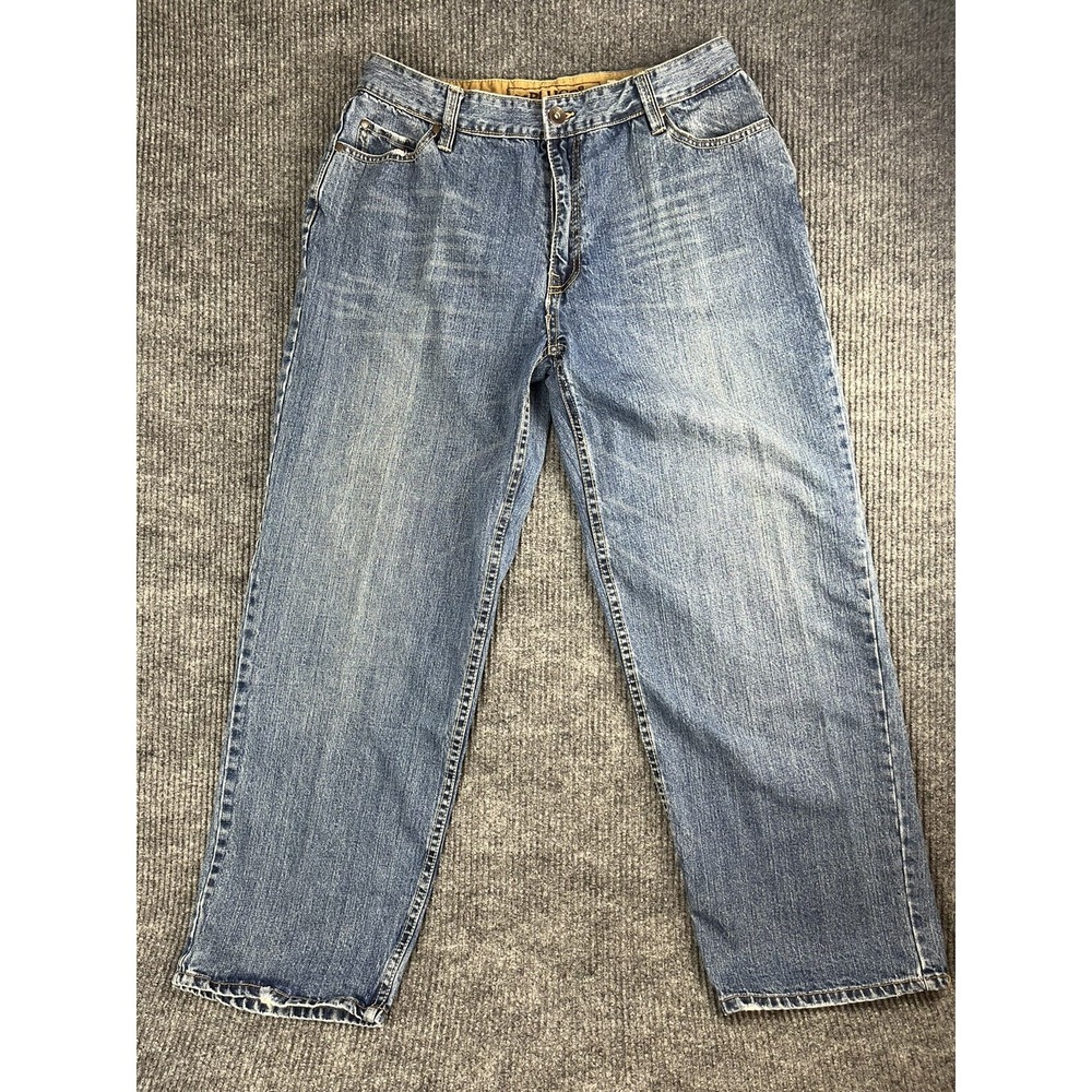 PLUGG  Jean Men 36x32 Blue Wash Straight Leg Loose Baggy Whisker Y2K